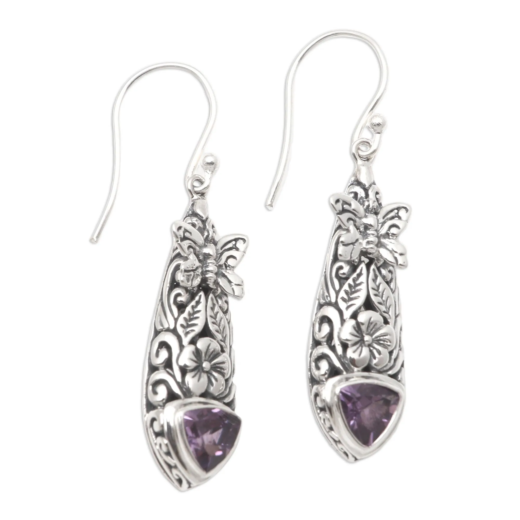 Amethyst and Blue Topaz Butterfly Earrings - Butterfly Wish | NOVICA