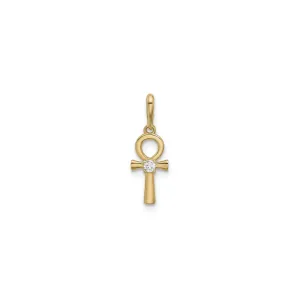 Ankh Cross with Zirconia Stone Pendant (14K)