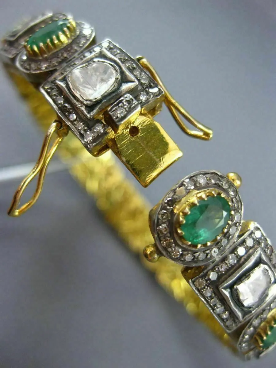 ANTIQUE WIDE 11.50CT DIAMOND & AAA EMERALD 14K YELLOW GOLD & SILVER BANGLE 23425