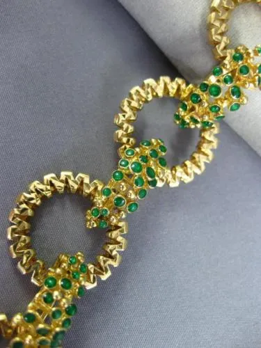 ANTIQUE WIDE AAA EMERALD 18KT YELLOW GOLD FILIGREE ROUND CIRCLE BRACELET #20950