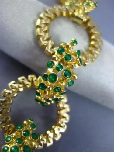 ANTIQUE WIDE AAA EMERALD 18KT YELLOW GOLD FILIGREE ROUND CIRCLE BRACELET #20950