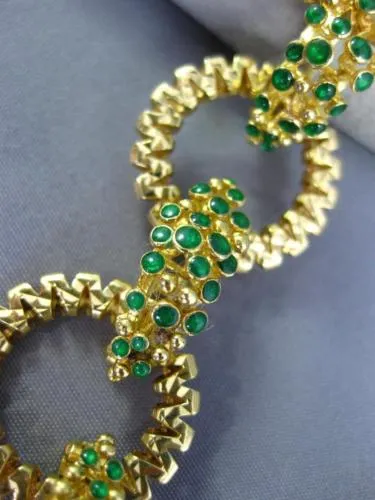 ANTIQUE WIDE AAA EMERALD 18KT YELLOW GOLD FILIGREE ROUND CIRCLE BRACELET #20950