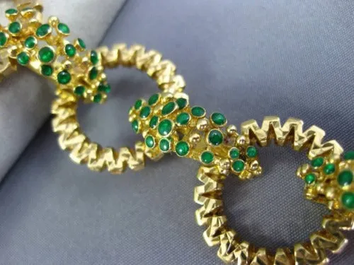 ANTIQUE WIDE AAA EMERALD 18KT YELLOW GOLD FILIGREE ROUND CIRCLE BRACELET #20950