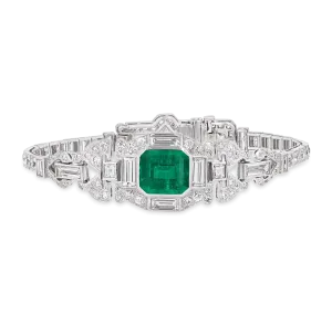 Art Deco Colombian Emerald and Diamond Bracelet