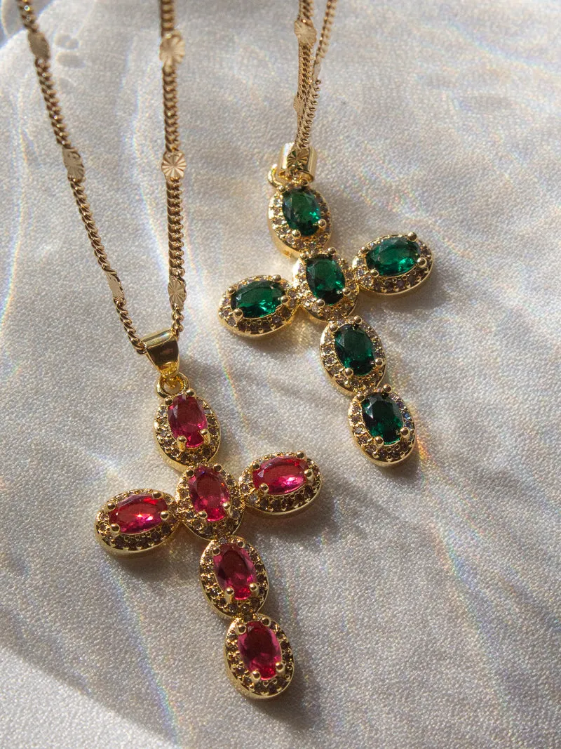 AURORA CROSS NECKLACE | FUCHSIA