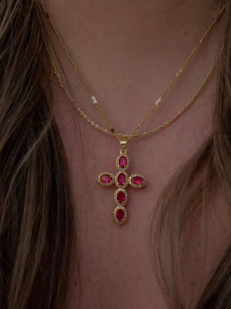 AURORA CROSS NECKLACE | FUCHSIA