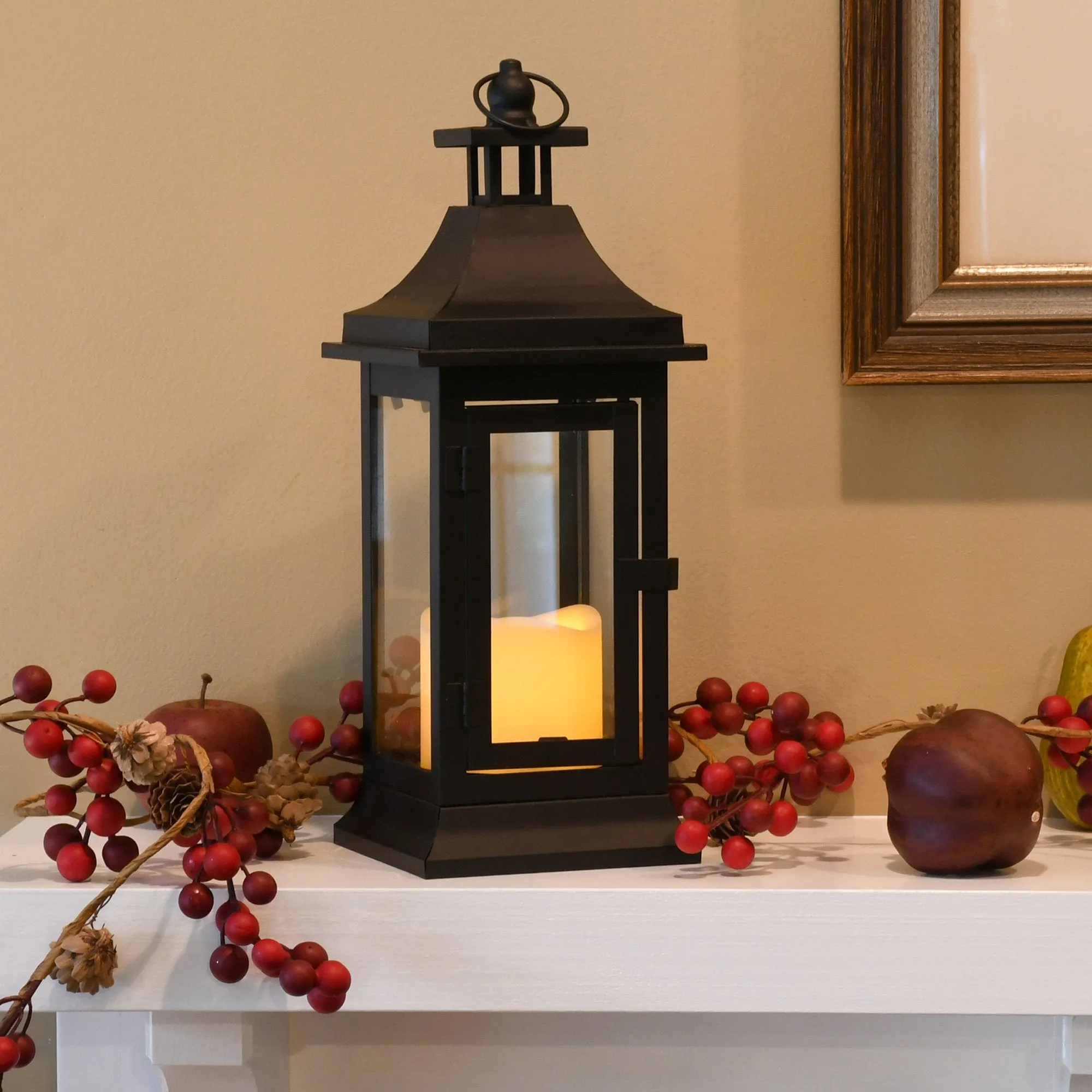 Black Metal Lantern with LED Candle