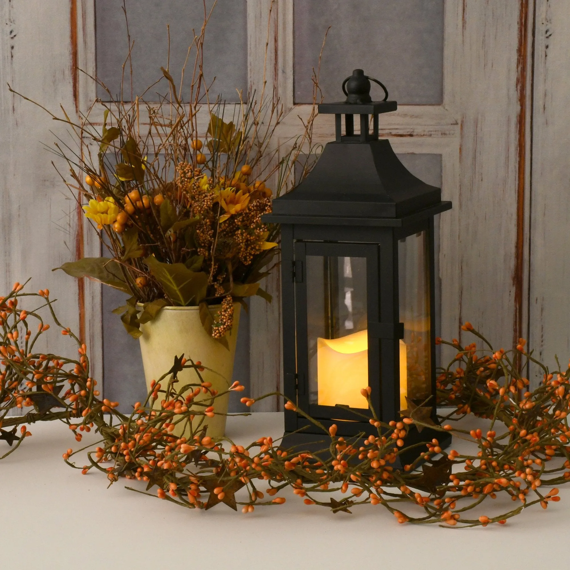 Black Metal Lantern with LED Candle