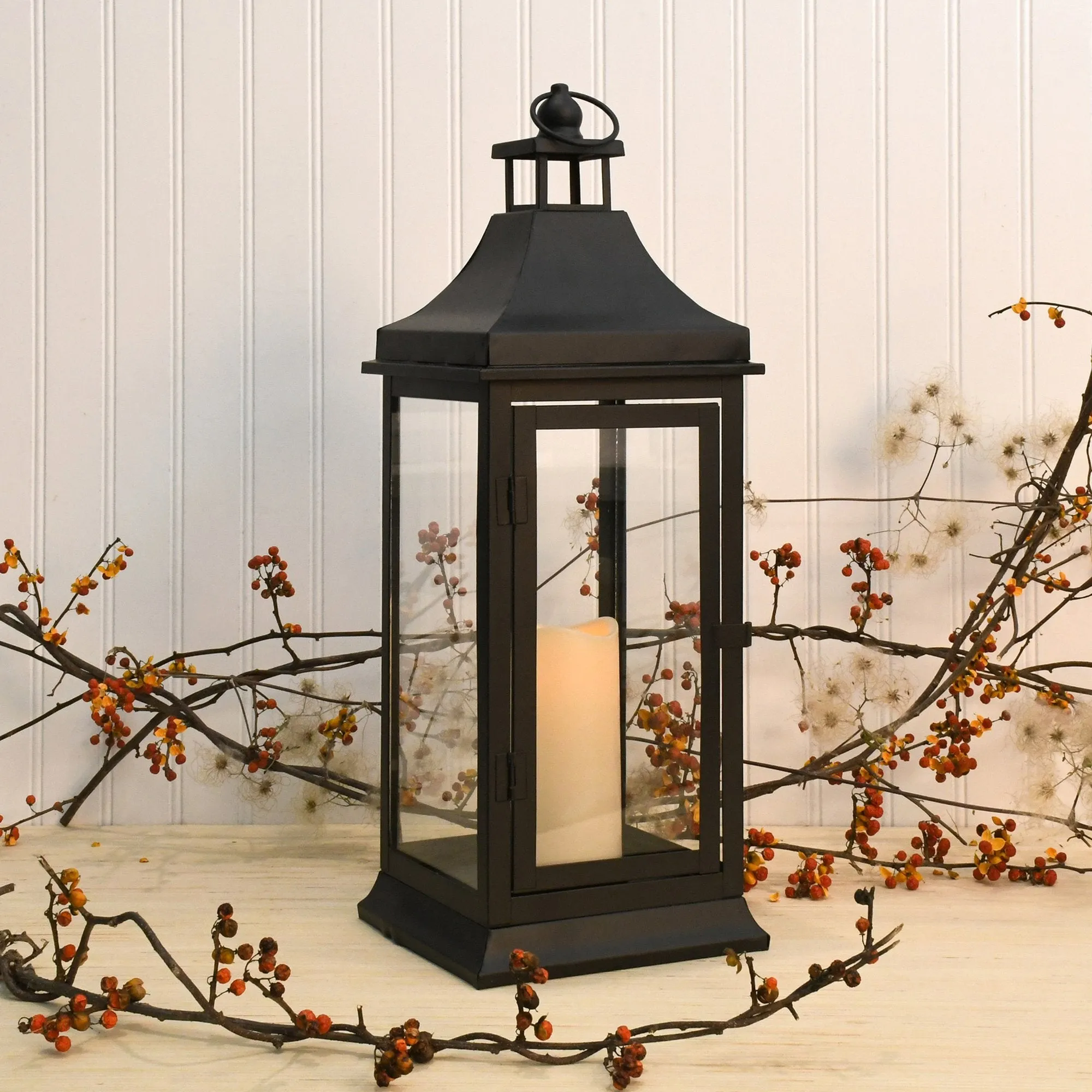 Black Metal Lantern with LED Candle