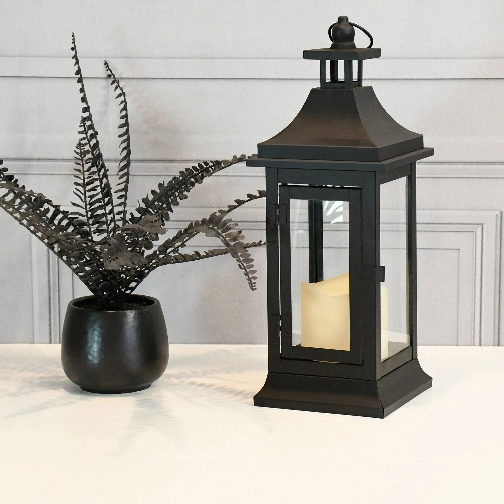 Black Metal Lantern with LED Candle