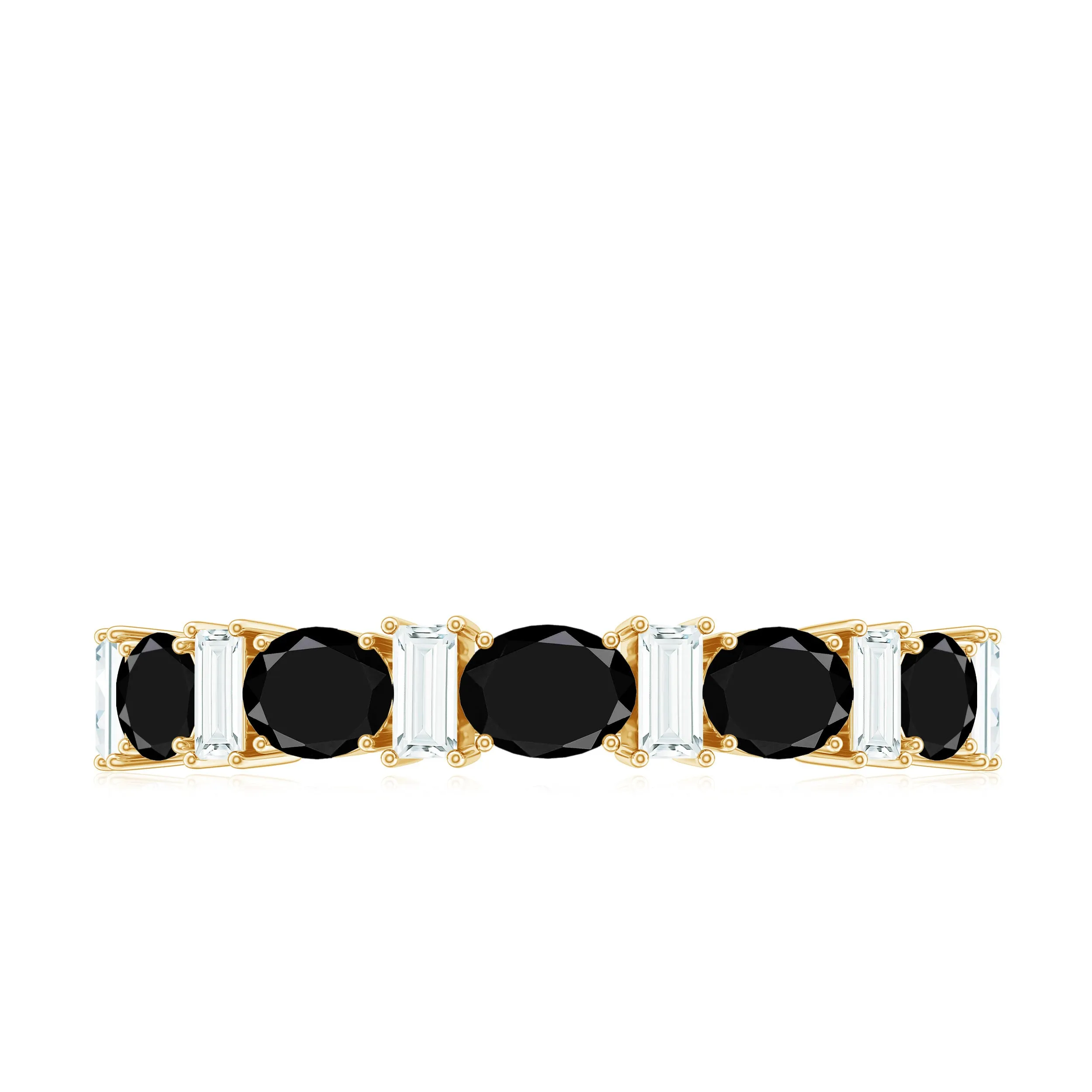 Black Onyx and Diamond Half Eternity Ring in Prong Setting