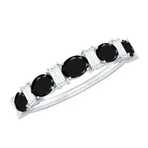 Black Onyx and Diamond Half Eternity Ring in Prong Setting