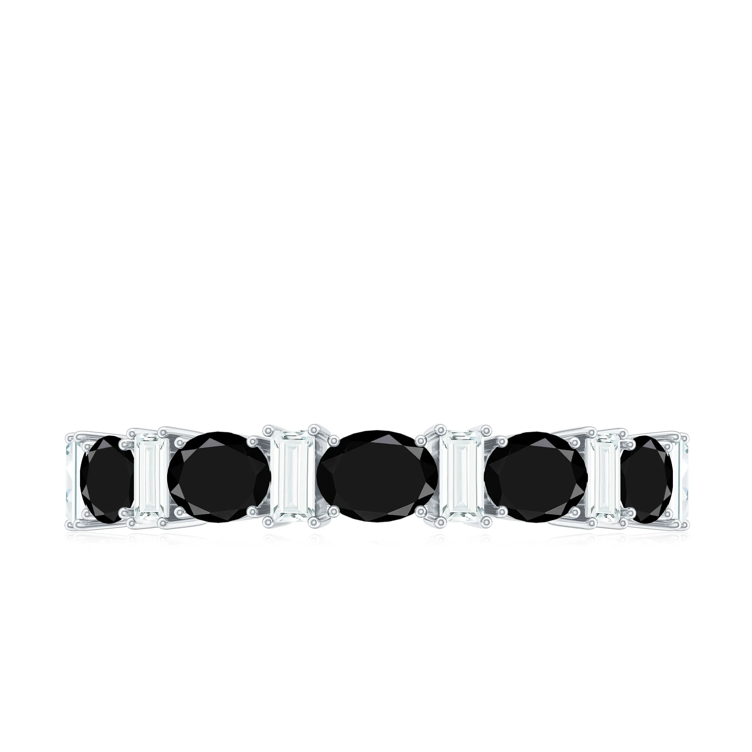 Black Onyx and Diamond Half Eternity Ring in Prong Setting