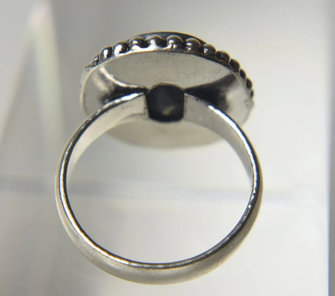 Black Onyx Silver Tone Metal Ring - Size 9.25