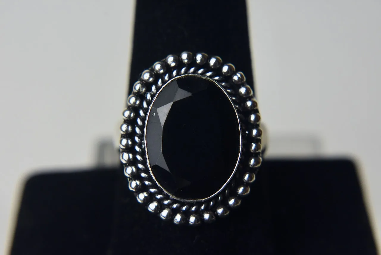 Black Onyx Silver Tone Metal Ring - Size 9.25