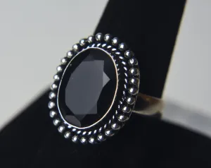 Black Onyx Silver Tone Metal Ring - Size 9.25