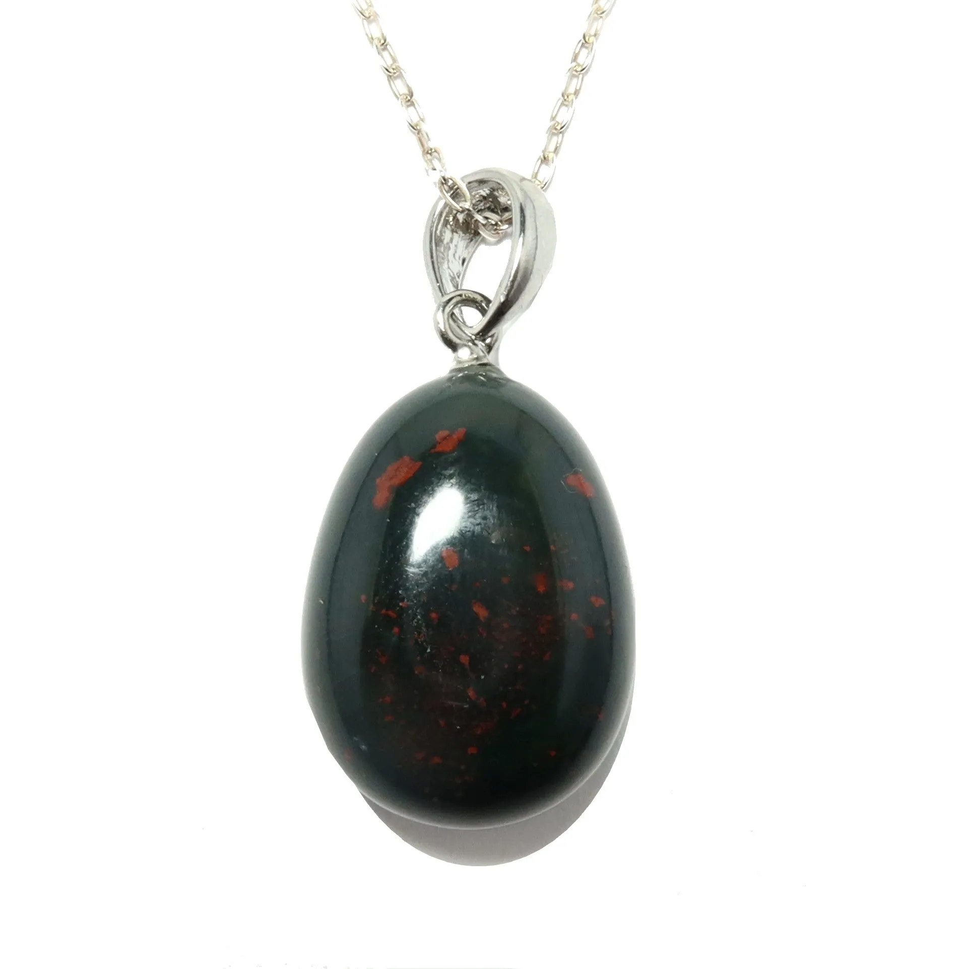 Bloodstone Necklace Sterling Silver Genuine Green Red Gemstone Charm