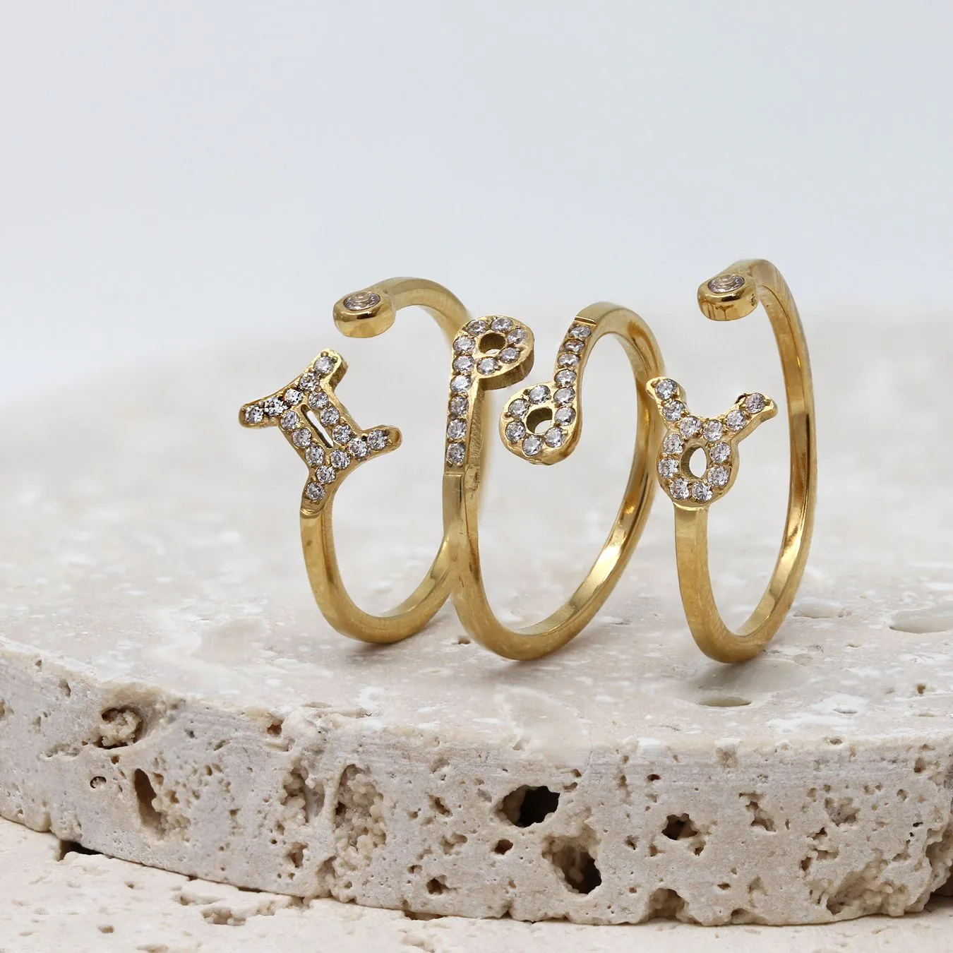 Cancer Ring with CZ Stones - Yellow Gold