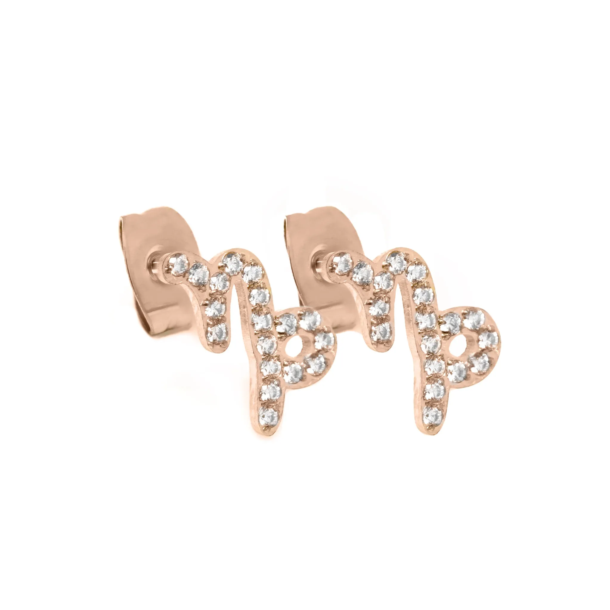 Capricorn Earrings with CZ Stones - Rose Gold