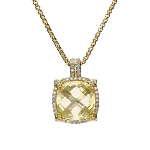 Chatelaine® Pavé Bezel Pendant Necklace 18K Yellow Gold with Champagne Citrine and Diamonds, 14mm