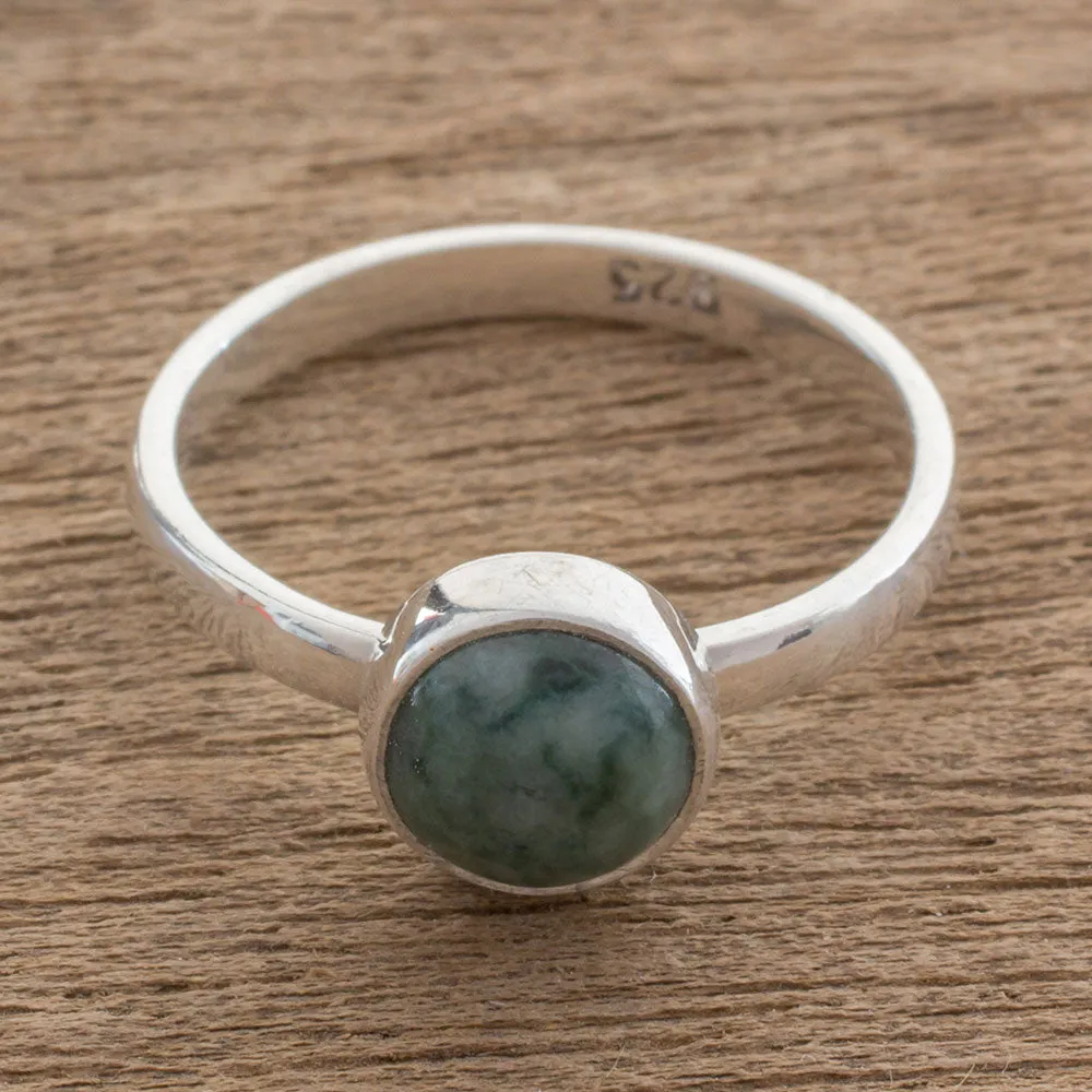 Circular Green Jade Single Stone Ring from Guatemala - Beautiful Circle in Green | NOVICA