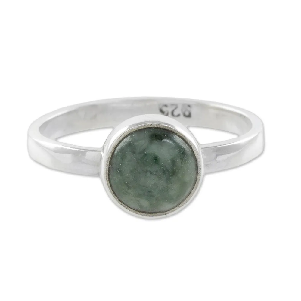 Circular Green Jade Single Stone Ring from Guatemala - Beautiful Circle in Green | NOVICA