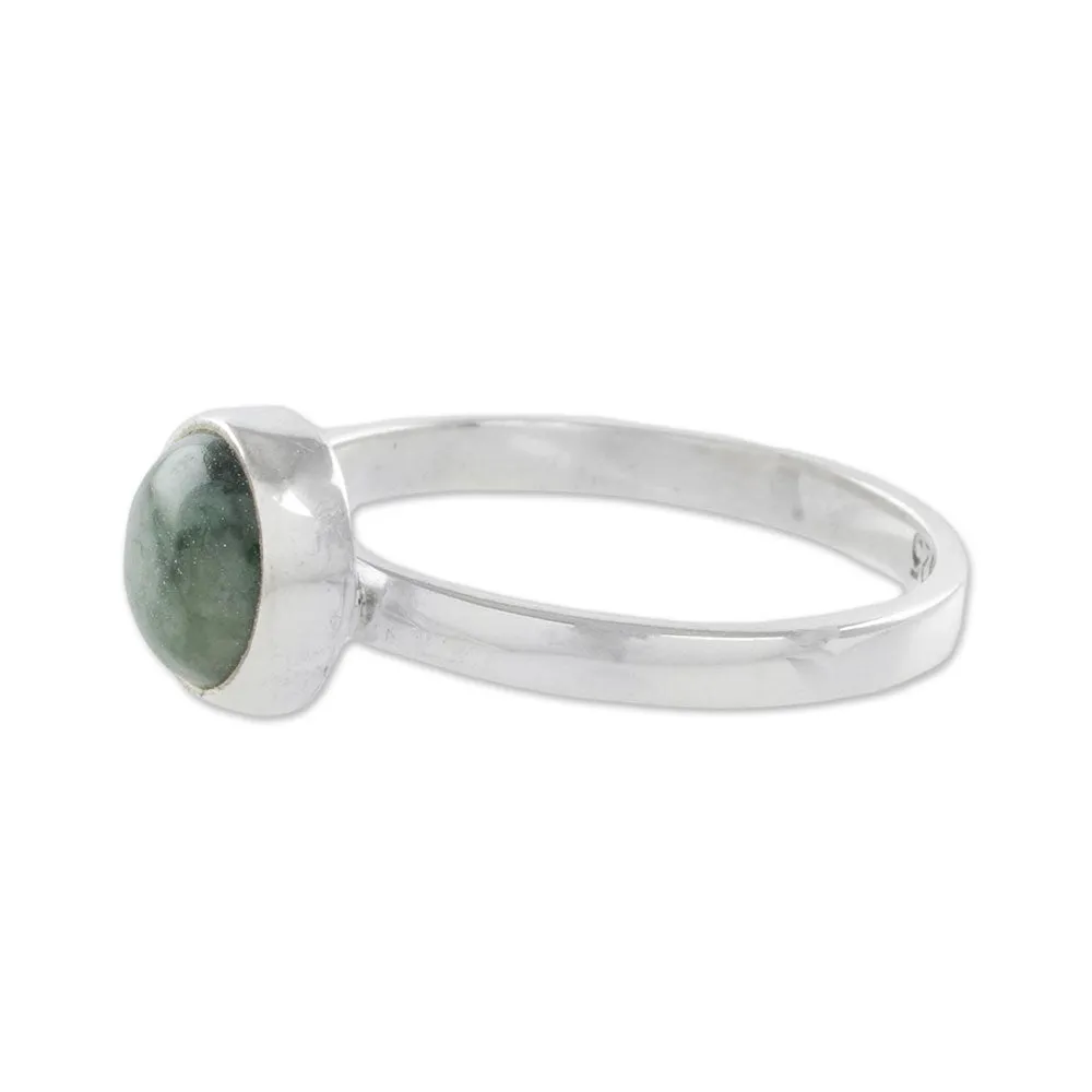 Circular Green Jade Single Stone Ring from Guatemala - Beautiful Circle in Green | NOVICA