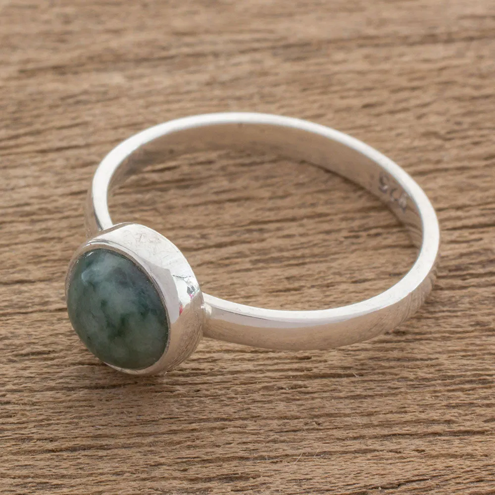 Circular Green Jade Single Stone Ring from Guatemala - Beautiful Circle in Green | NOVICA