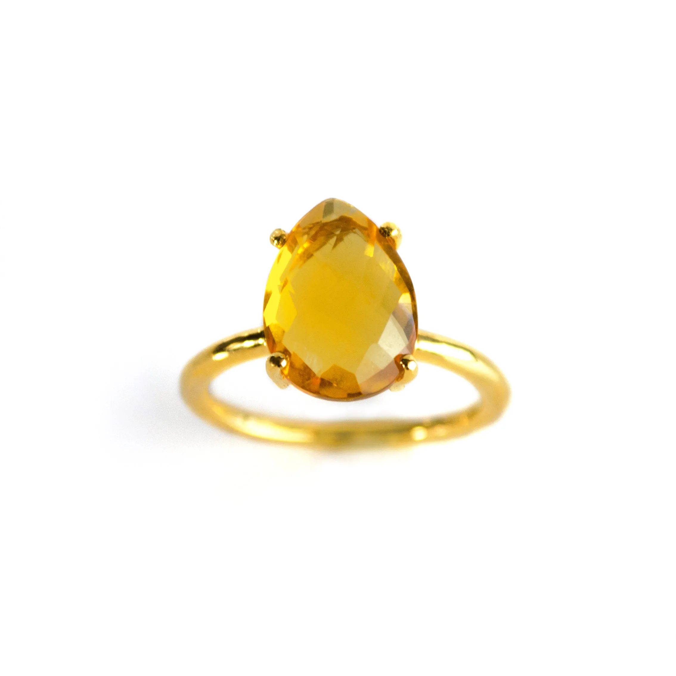 Citrine Teardrop Prong Set Ring • November Birthstone