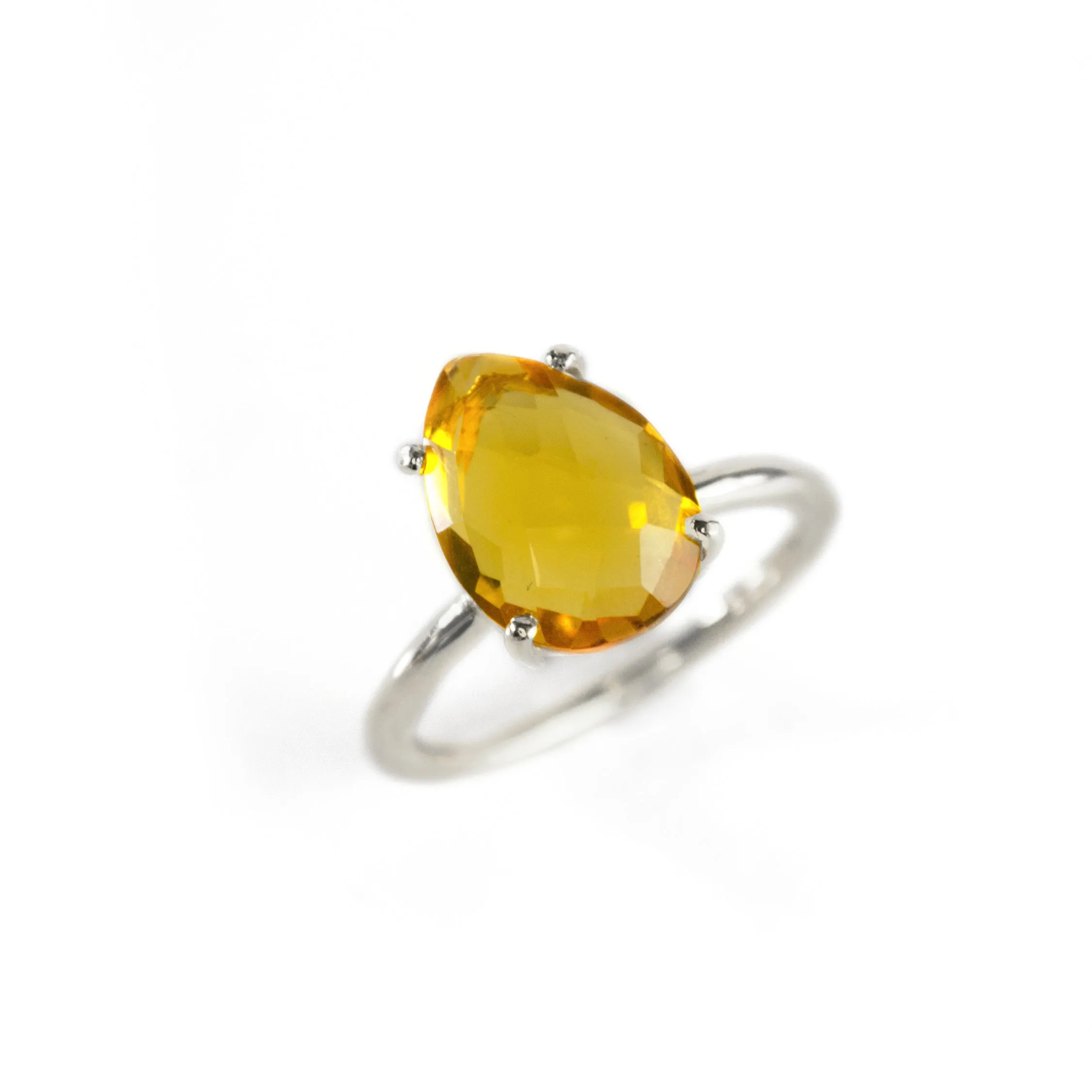 Citrine Teardrop Prong Set Ring • November Birthstone