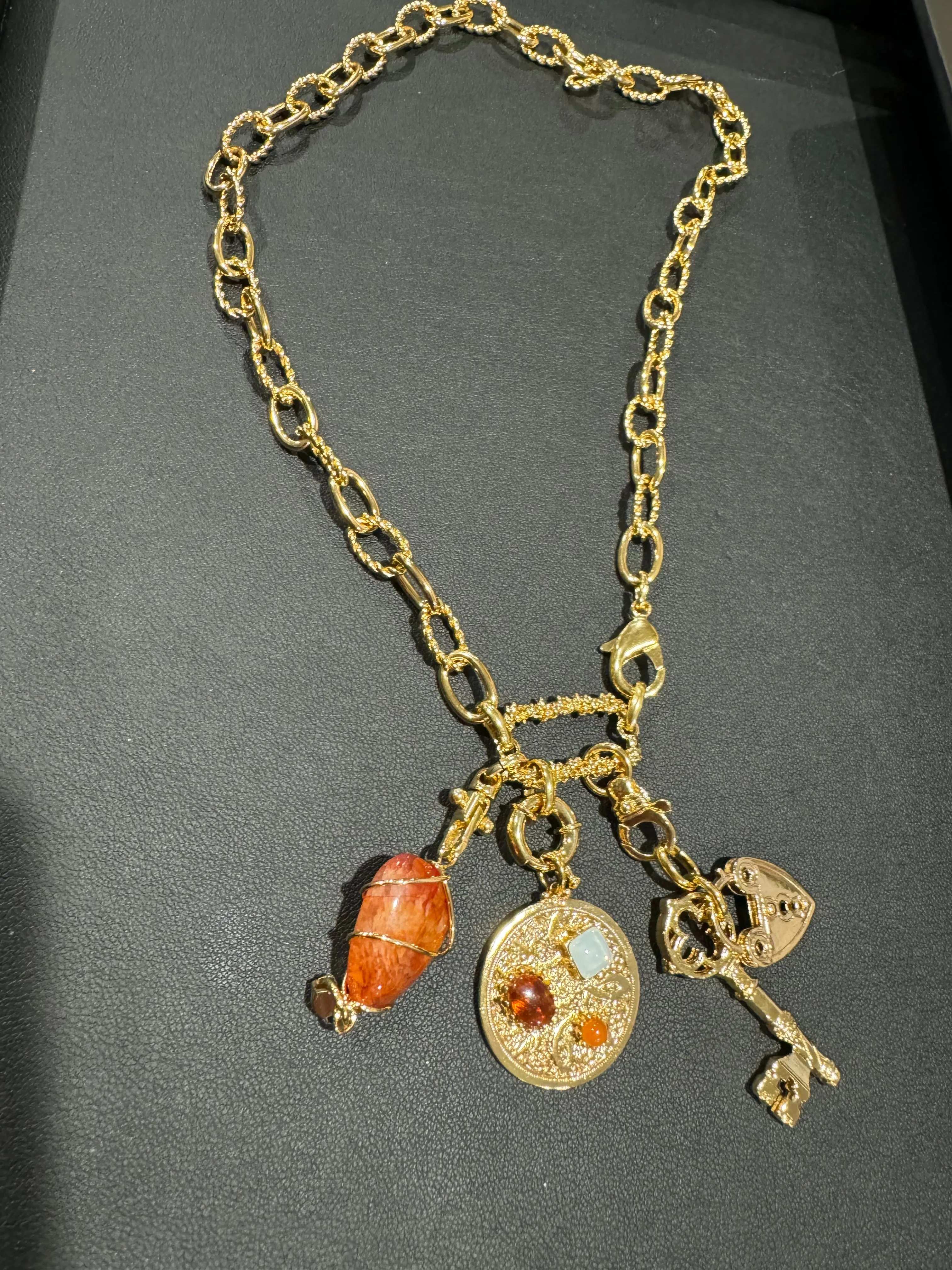 Constantine Gold Necklace with Charms in Orange