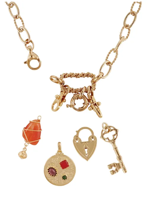 Constantine Gold Necklace with Charms in Orange