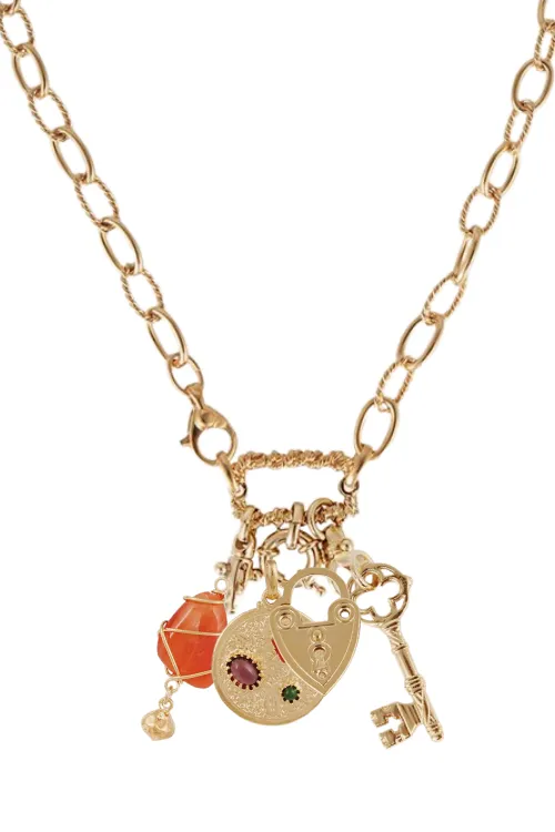 Constantine Gold Necklace with Charms in Orange