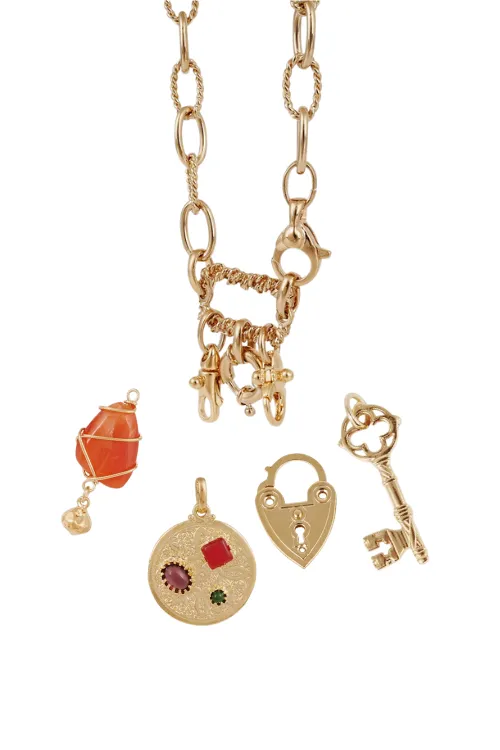 Constantine Gold Necklace with Charms in Orange