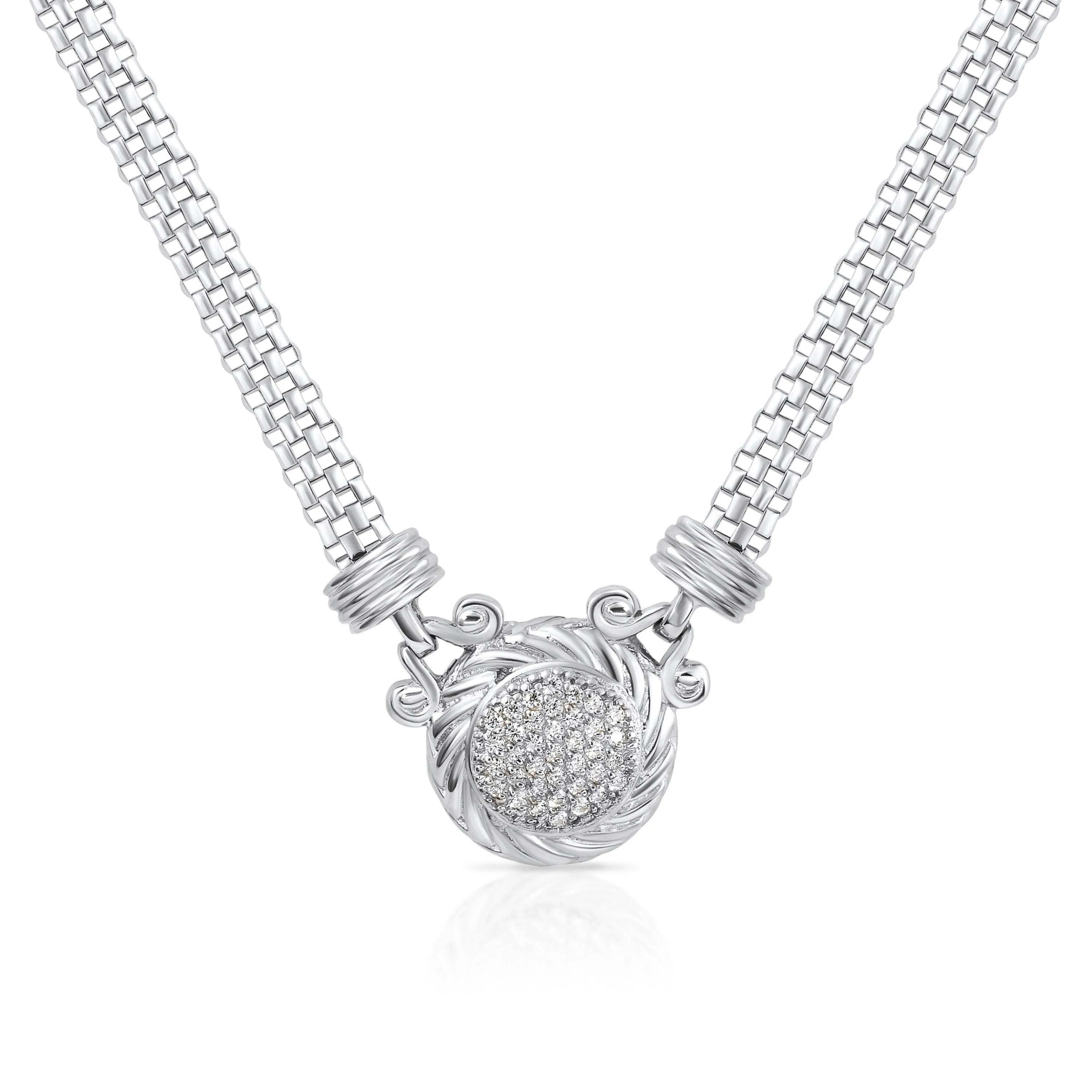 CZ Round Italian Necklace with Secure Lobster Lock in Sterling Silver