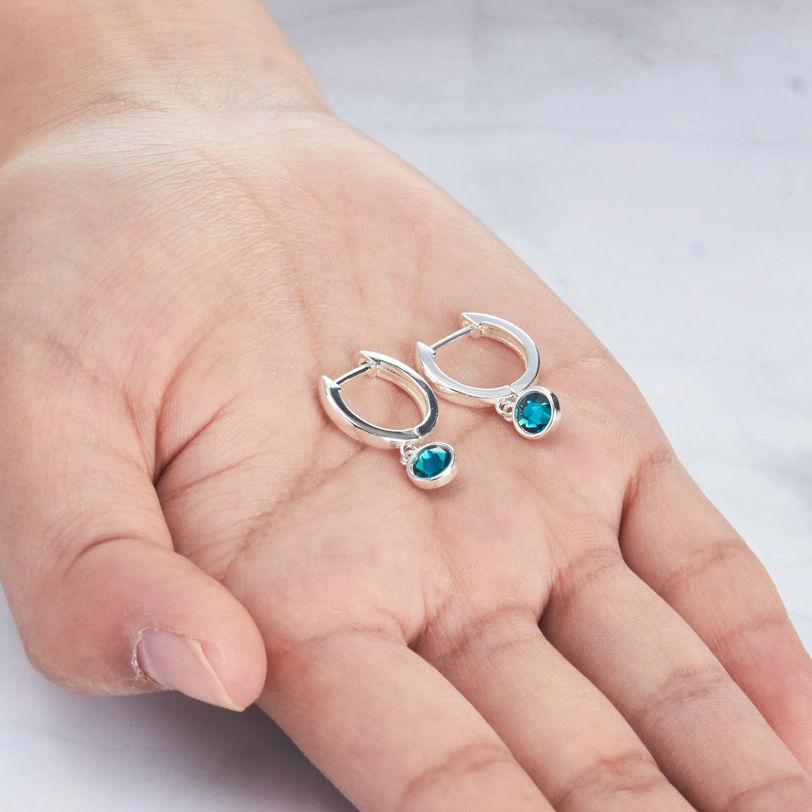 December Birthstone Hoop Earrings Created with Blue Topaz Zircondia® Crystals