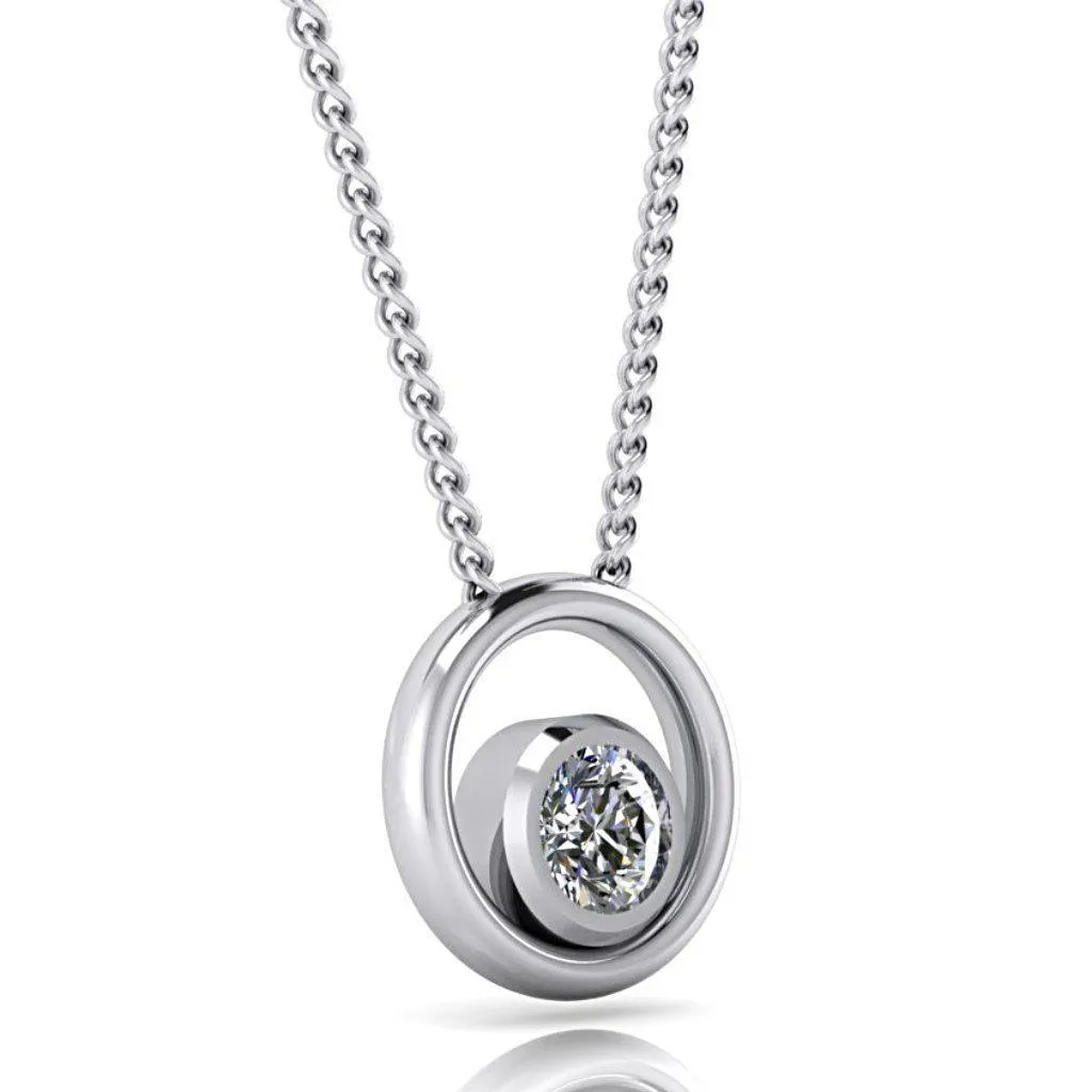 Double Circle Diamond Pendant Necklace White Gold