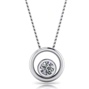 Double Circle Diamond Pendant Necklace White Gold