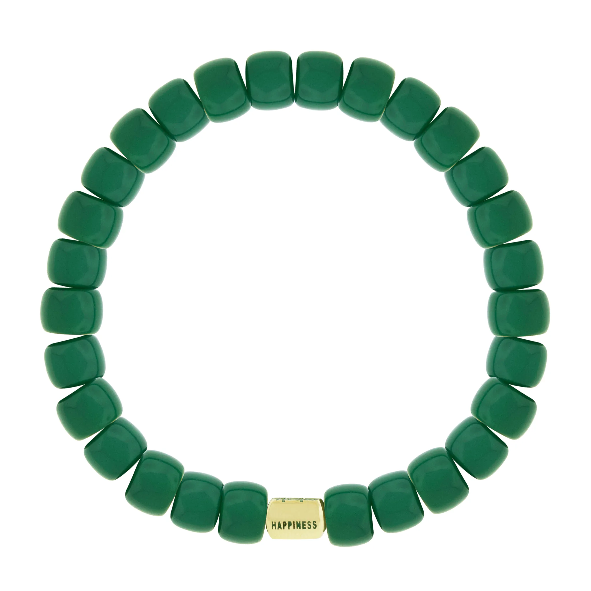 DOUBLE HAPPINESS Ingot on Green Glass Bead Bracelet