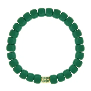 DOUBLE HAPPINESS Ingot on Green Glass Bead Bracelet