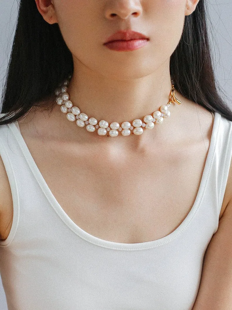 Double Layer Braided Freshwater Pearl Necklace OT Choker