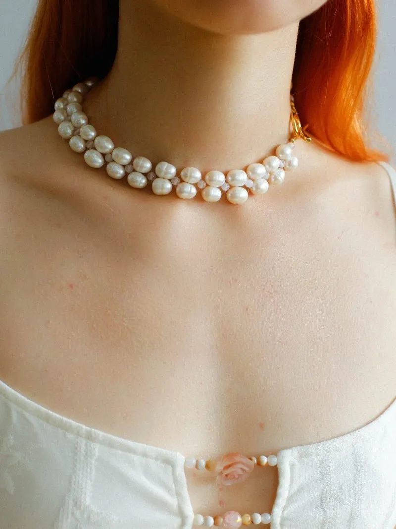 Double Layer Braided Freshwater Pearl Necklace OT Choker