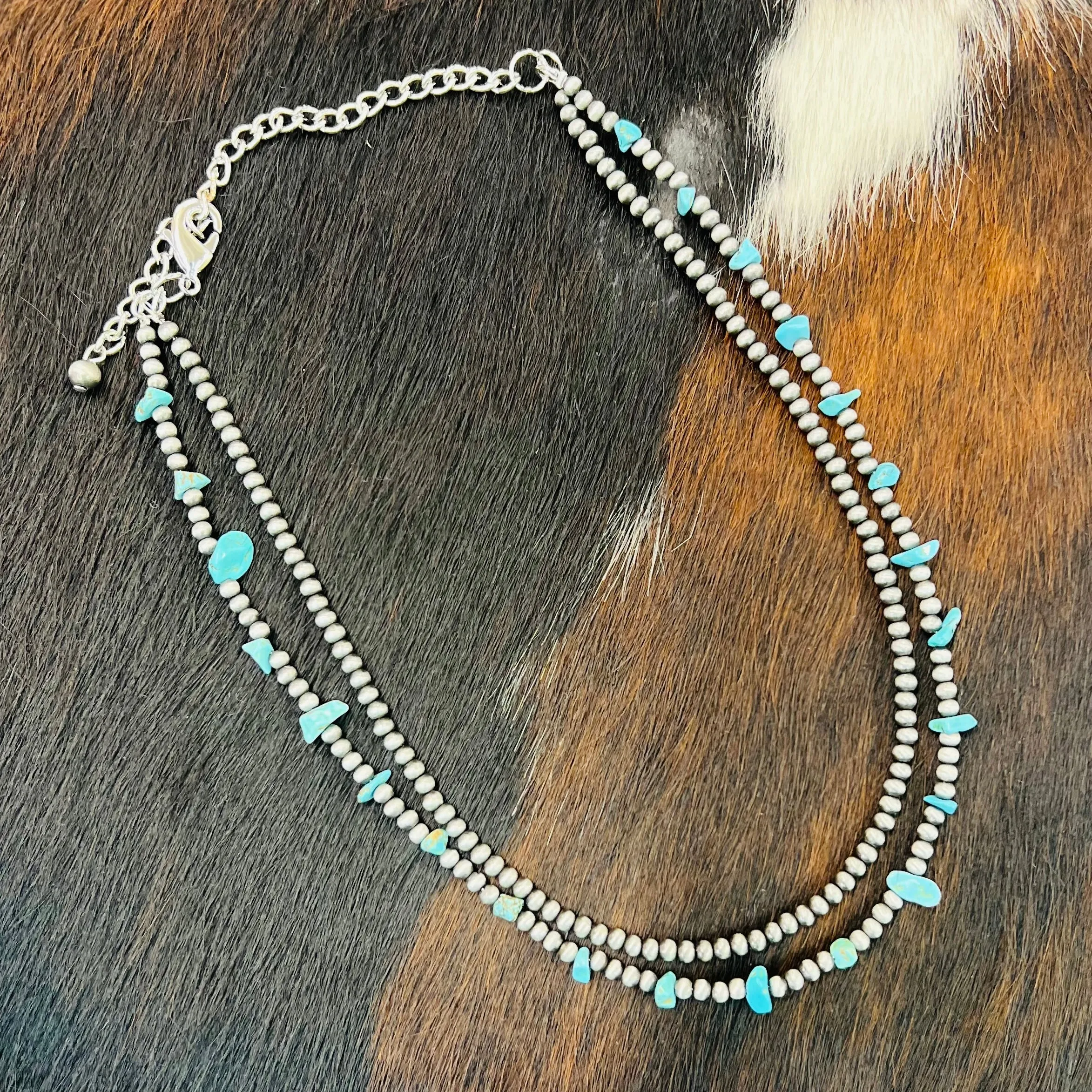 Double Or Nothing Turquoise Beaded Necklace