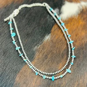 Double Or Nothing Turquoise Beaded Necklace