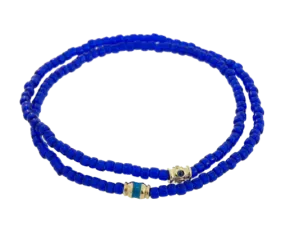 Double Wrap Beaded Bracelet with Sapphire Barrel and Enameled Barrel