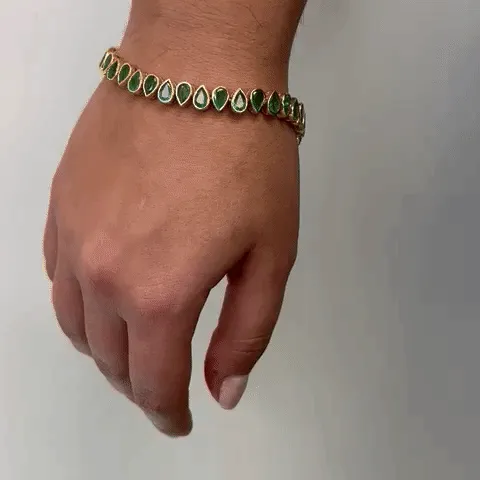 Fancy Pear Shape Emerald Bracelet (12.80 ct.) in 14K Gold