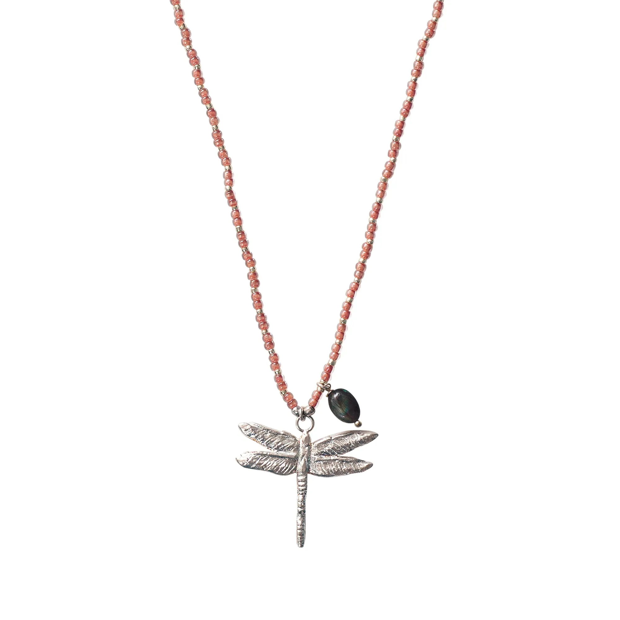 Fantasy Labradorite Dragonfly Silver Coloured Necklace - A Beautiful Story