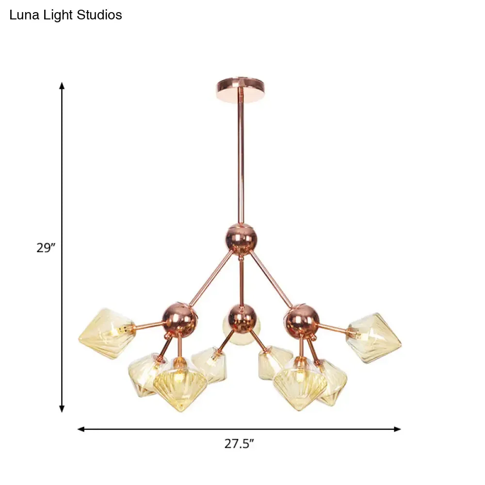 Farmhouse Style Diamond Chandelier: Amber/Clear Glass, Multiple Light Options, 13"/27.5"/34" Wide