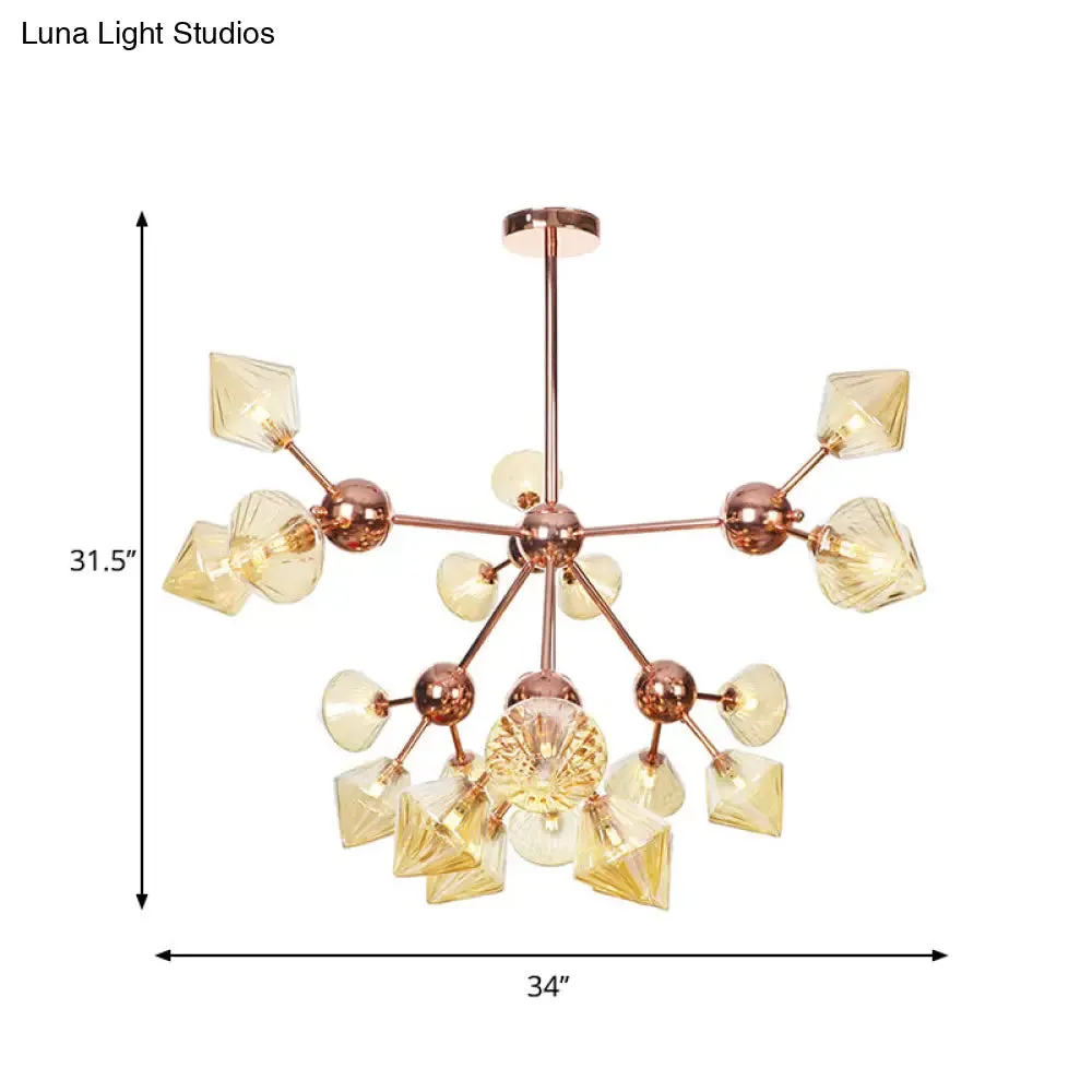 Farmhouse Style Diamond Chandelier: Amber/Clear Glass, Multiple Light Options, 13"/27.5"/34" Wide