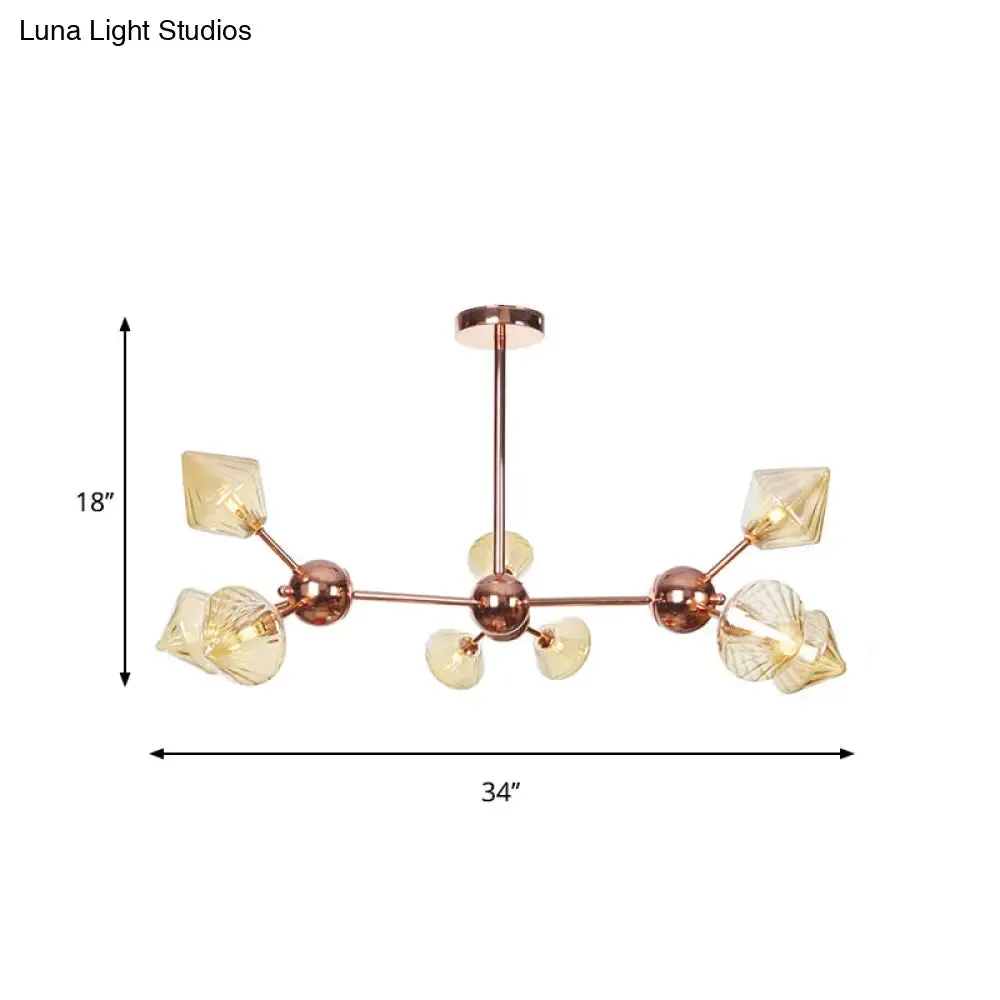 Farmhouse Style Diamond Chandelier: Amber/Clear Glass, Multiple Light Options, 13"/27.5"/34" Wide